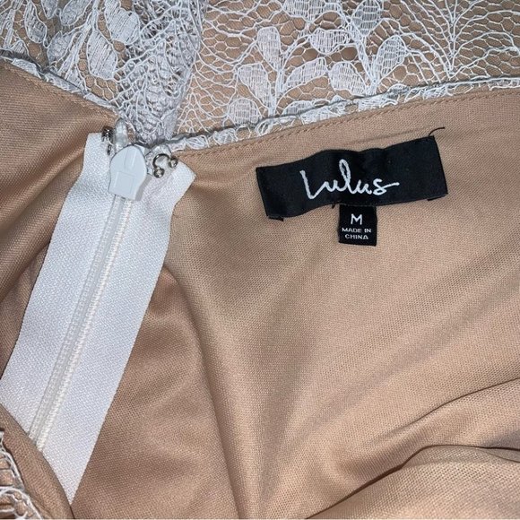 Lulus "All of My Heart" Lace Skater Dress White Nude V-neckline Size Medium - Picture 11 of 15
